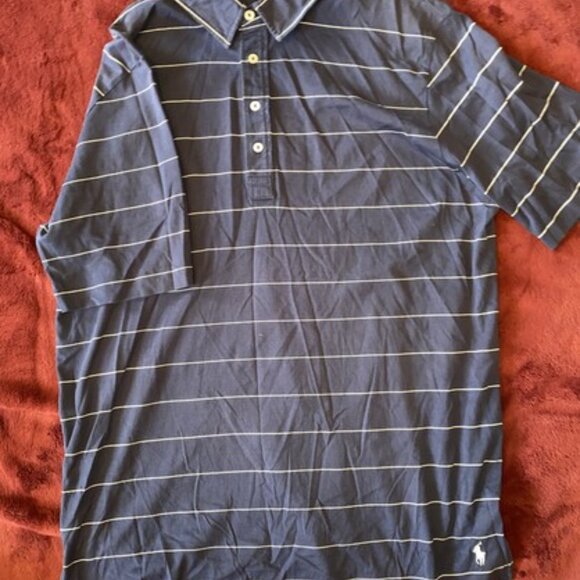Polo Golf Ralph Lauren Navy Blue White Striped Large With Golf Club Logo - Picture 1 of 7